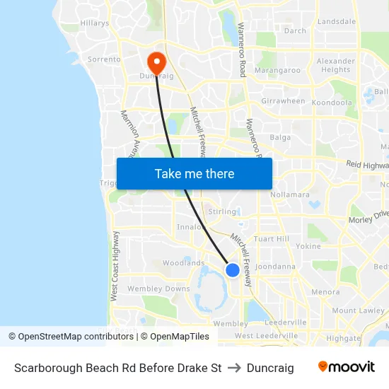 Scarborough Beach Rd Before Drake St to Duncraig map