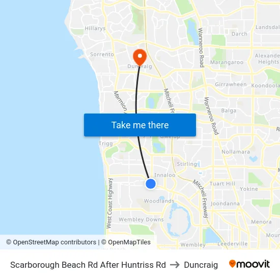 Scarborough Beach Rd After Huntriss Rd to Duncraig map