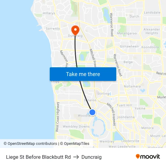 Liege St Before Blackbutt Rd to Duncraig map