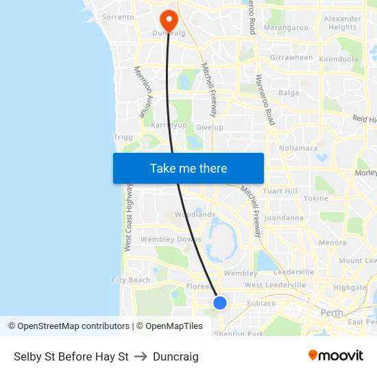 Selby St Before Hay St to Duncraig map