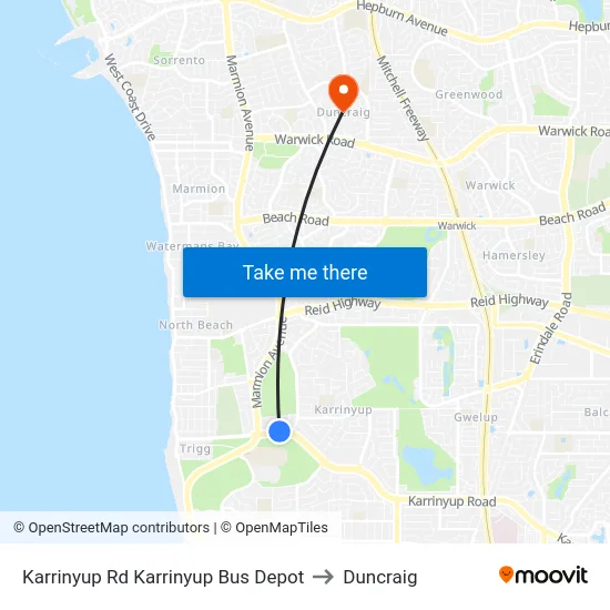 Karrinyup Rd Karrinyup Bus Depot to Duncraig map