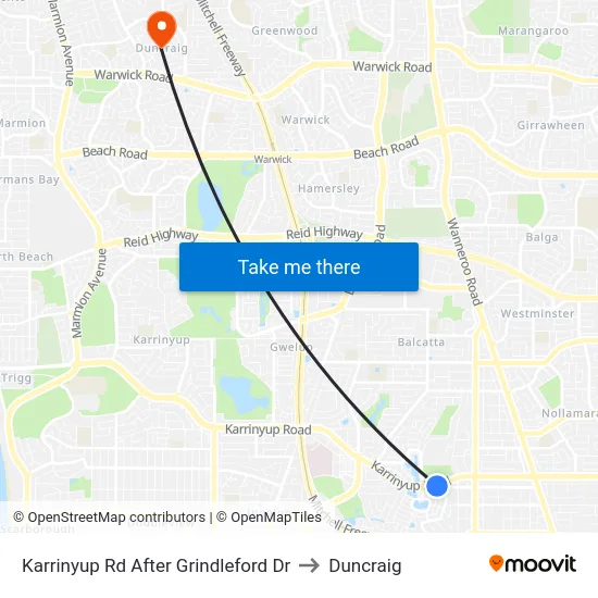 Karrinyup Rd After Grindleford Dr to Duncraig map
