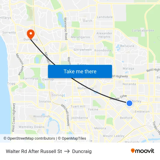 Walter Rd After Russell St to Duncraig map