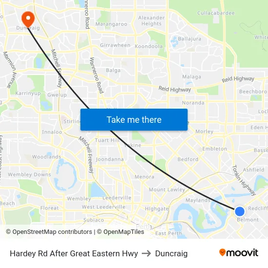 Hardey Rd After Great Eastern Hwy to Duncraig map