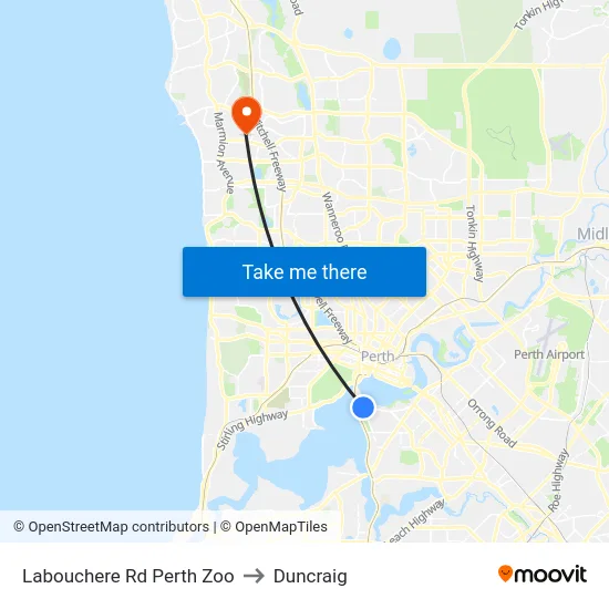 Labouchere Rd Perth Zoo to Duncraig map