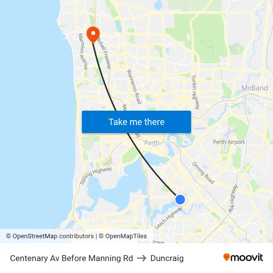 Centenary Av Before Manning Rd to Duncraig map
