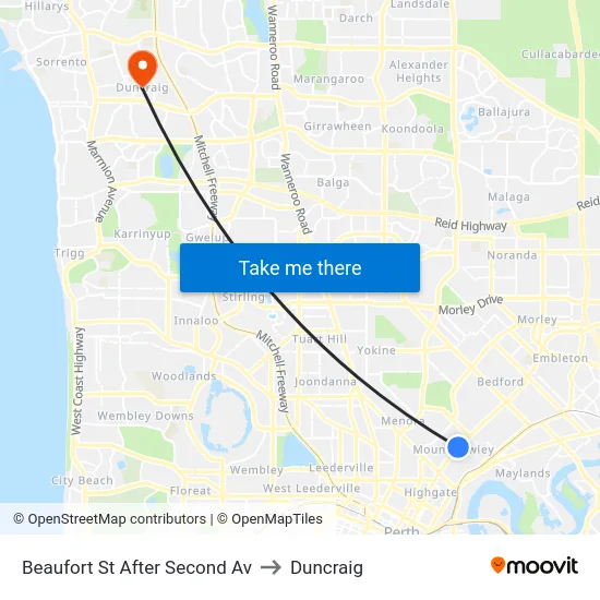 Beaufort St After Second Av to Duncraig map