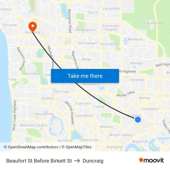 Beaufort St Before Birkett St to Duncraig map
