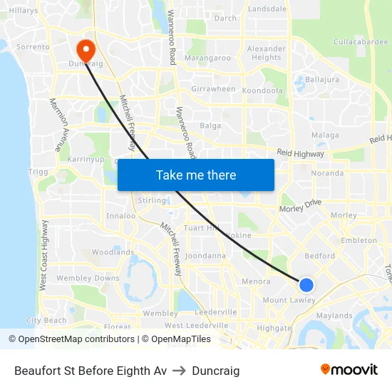 Beaufort St Before Eighth Av to Duncraig map