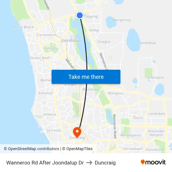 Wanneroo Rd After Joondalup Dr to Duncraig map