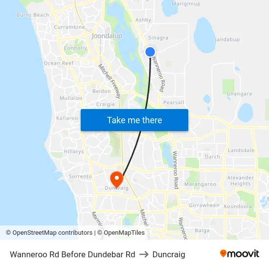 Wanneroo Rd Before Dundebar Rd to Duncraig map