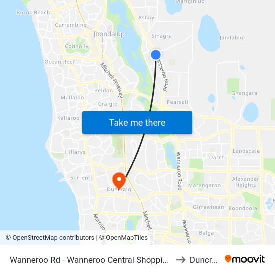 Wanneroo Rd - Wanneroo Central Shopping Ctr to Duncraig map