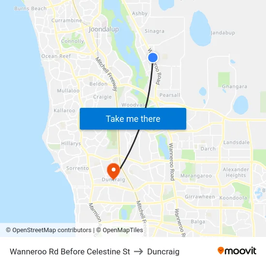 Wanneroo Rd Before Celestine St to Duncraig map