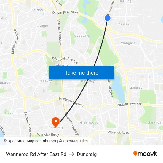 Wanneroo Rd After East Rd to Duncraig map
