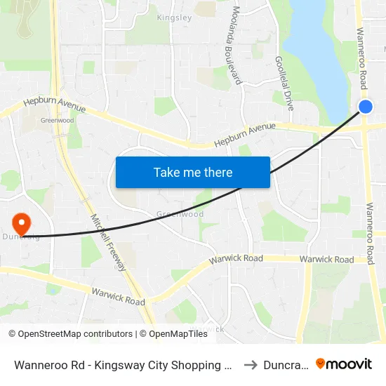 Wanneroo Rd - Kingsway City Shopping Ctr to Duncraig map