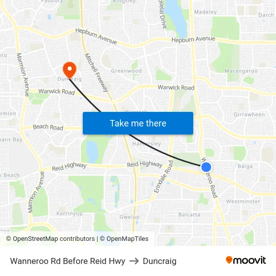 Wanneroo Rd Before Reid Hwy to Duncraig map