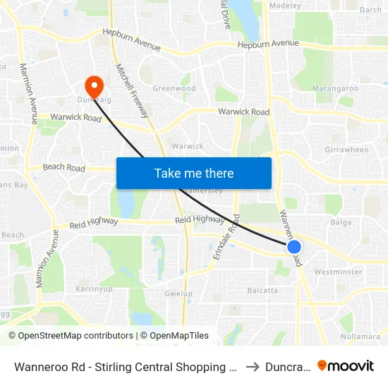 Wanneroo Rd - Stirling Central Shopping Ctr to Duncraig map