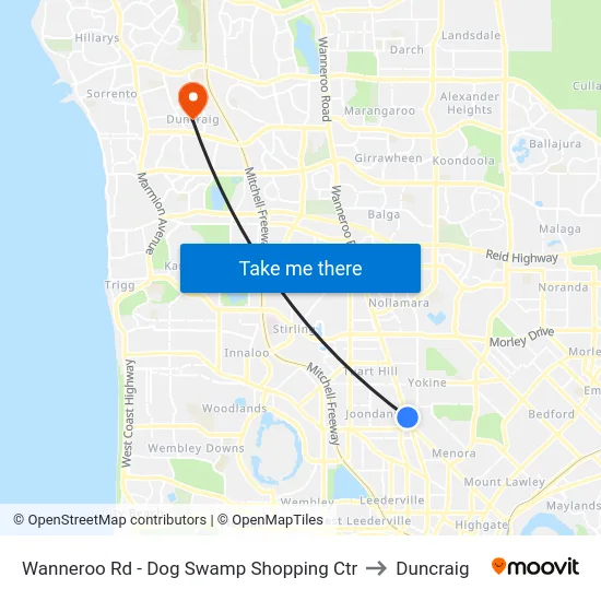 Wanneroo Rd - Dog Swamp Shopping Ctr to Duncraig map