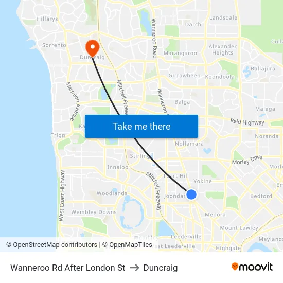 Wanneroo Rd After London St to Duncraig map