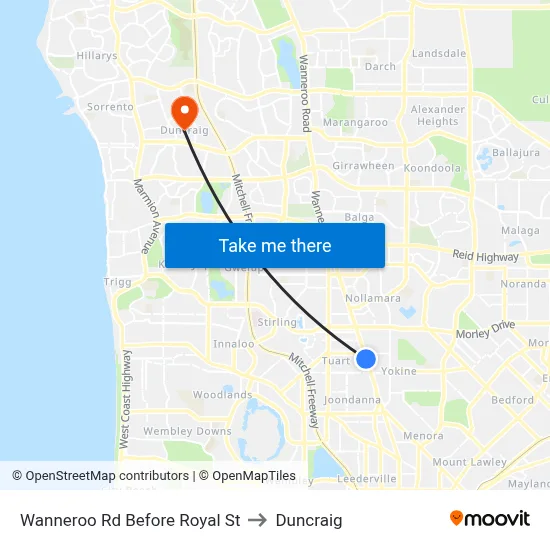 Wanneroo Rd Before Royal St to Duncraig map