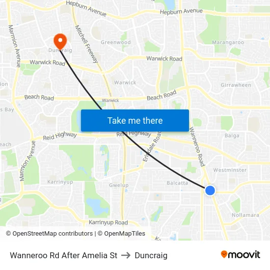 Wanneroo Rd After Amelia St to Duncraig map