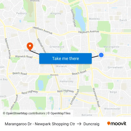 Marangaroo Dr - Newpark Shopping Ctr to Duncraig map