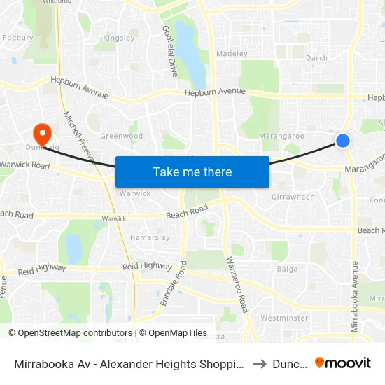 Mirrabooka Av - Alexander Heights Shopping Ctr Stand 2 to Duncraig map