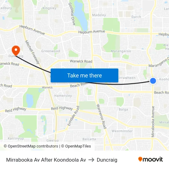 Mirrabooka Av After Koondoola Av to Duncraig map
