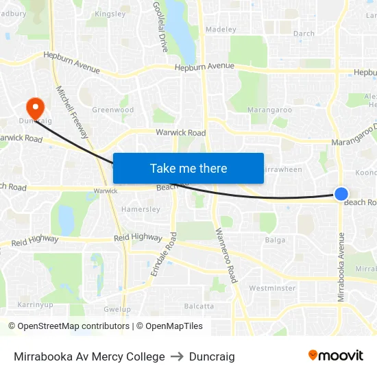 Mirrabooka Av Mercy College to Duncraig map