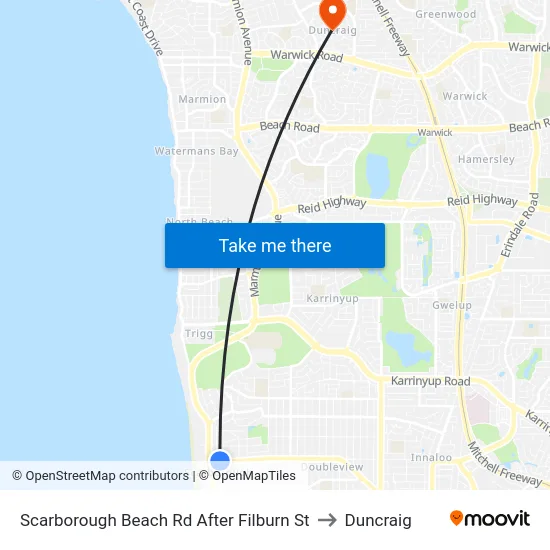 Scarborough Beach Rd After Filburn St to Duncraig map