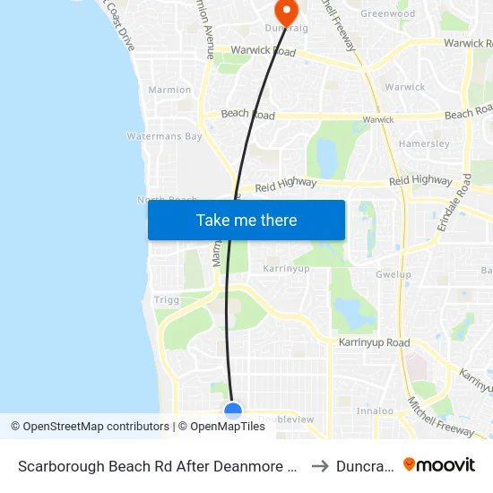Scarborough Beach Rd After Deanmore Rd to Duncraig map