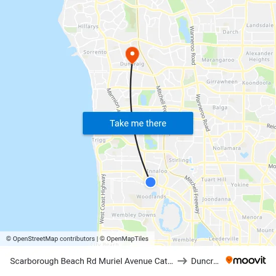 Scarborough Beach Rd Muriel Avenue Cat Id 32 to Duncraig map
