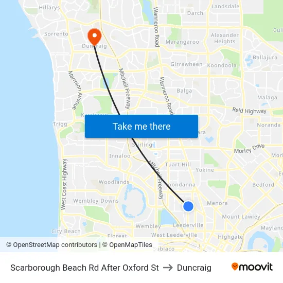 Scarborough Beach Rd After Oxford St to Duncraig map
