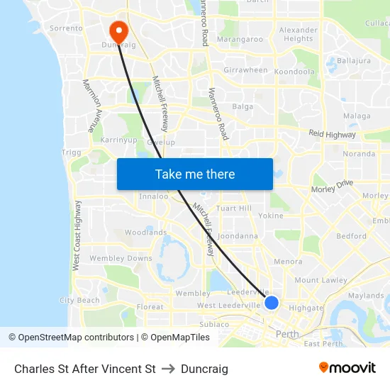 Charles St After Vincent St to Duncraig map