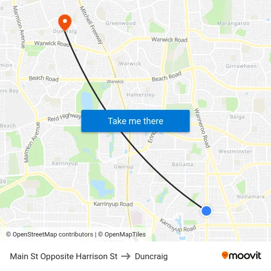 Main St Opposite Harrison St to Duncraig map