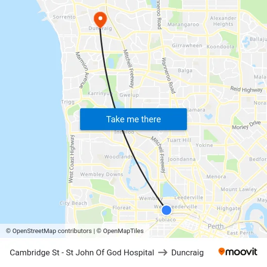 Cambridge St - St John Of God Hospital to Duncraig map