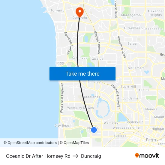 Oceanic Dr After Hornsey Rd to Duncraig map