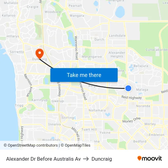 Alexander Dr Before Australis Av to Duncraig map