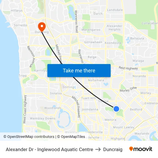 Alexander Dr - Inglewood Aquatic Centre to Duncraig map