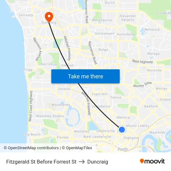 Fitzgerald St Before Forrest St to Duncraig map