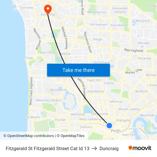 Fitzgerald St Fitzgerald Street Cat Id 13 to Duncraig map
