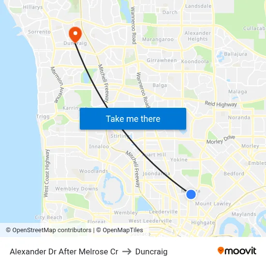 Alexander Dr After Melrose Cr to Duncraig map