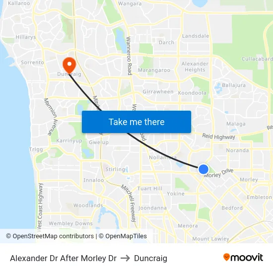 Alexander Dr After Morley Dr to Duncraig map