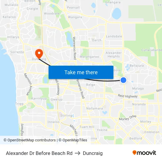 Alexander Dr Before Beach Rd to Duncraig map