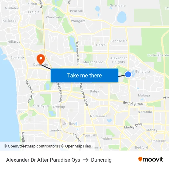 Alexander Dr After Paradise Qys to Duncraig map