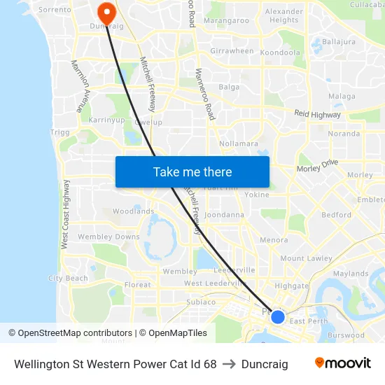Wellington St Western Power Cat Id 68 to Duncraig map