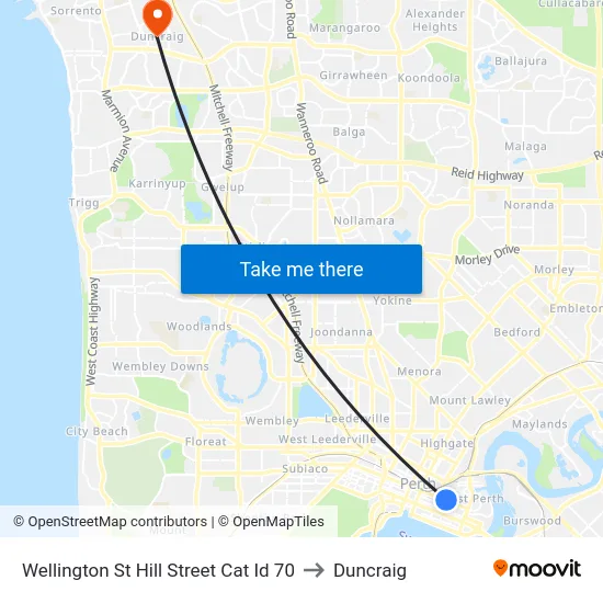 Wellington St Hill Street Cat Id 70 to Duncraig map