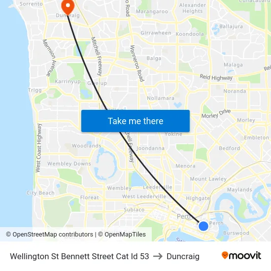 Wellington St Bennett Street Cat Id 53 to Duncraig map