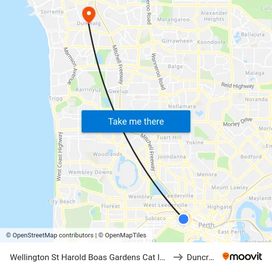 Wellington St Harold Boas Gardens Cat Id 41 to Duncraig map