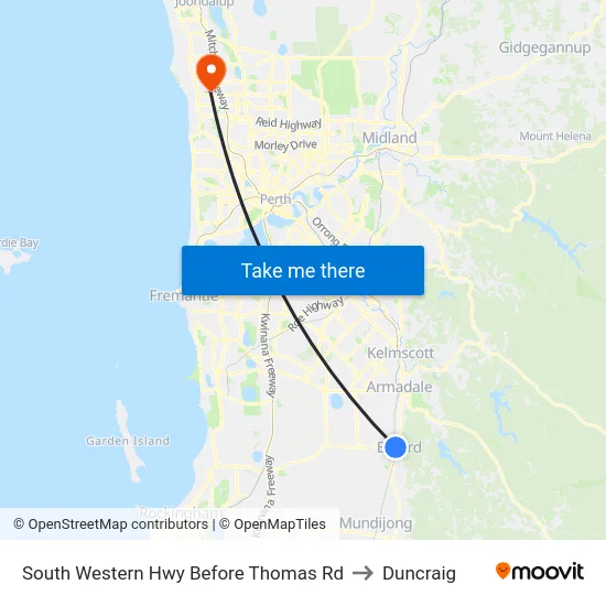 South Western Hwy Before Thomas Rd to Duncraig map